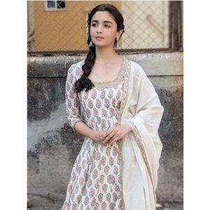 Indian Designer Punit Balana white floral motif Anarkali dress - New with tags